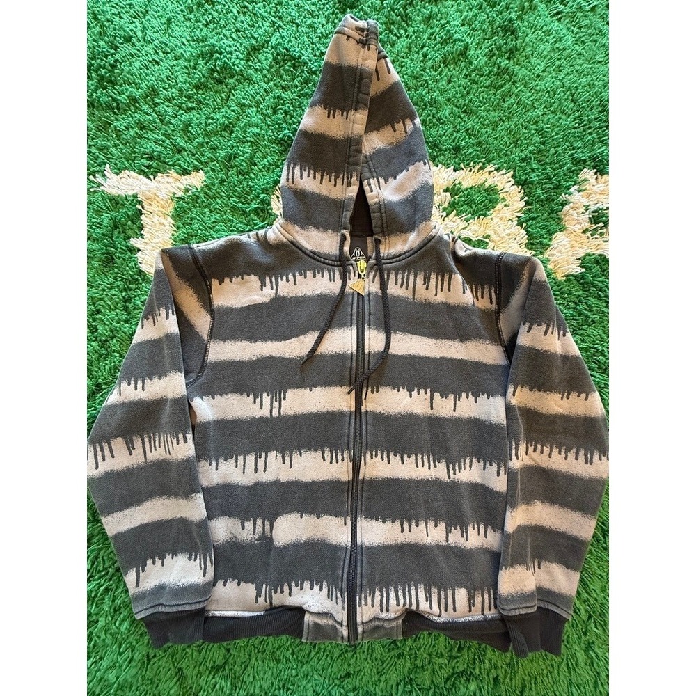 Upper Playground Zip Hoodie Mens M Grey Excellent Drip Stripe Thermal Hood